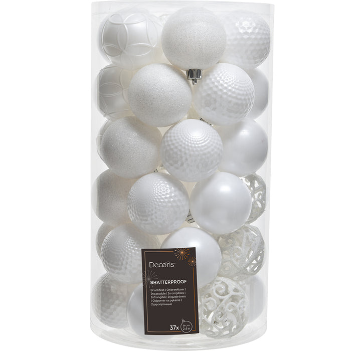 Kaemingk Winter White Shatterproof Baubles Mix (6cm)